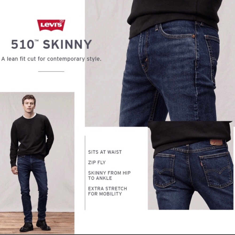 Levi 510 Skinny Jeans Dark Wash Stretch 29x32